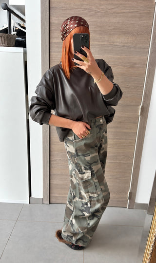 Sweat similicuir marron