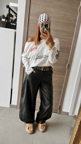 Pantalon similicuir noir et ceinture