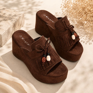 Mules bohème à plateforme marron