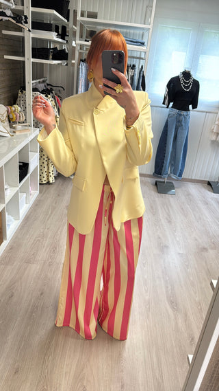 Pantalon fluide à lignes  jaune et rose
