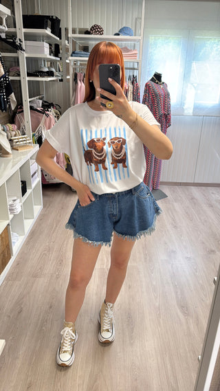 Short en jean à franges