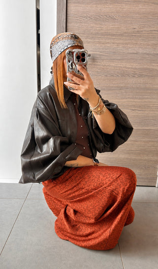 Pantalon fluide léopard terracota