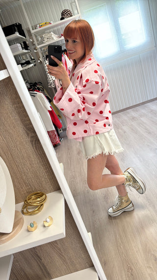 Perfecto oversize rose à pois rouges