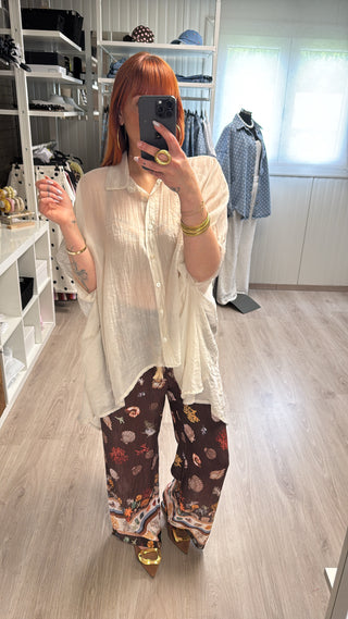 Pantalon fluide coquillages marron