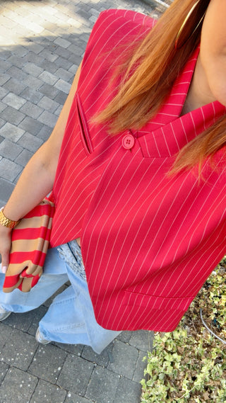 Blazer asymétrique rayé rouge