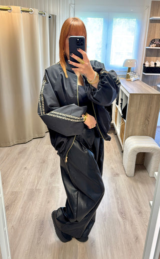 Veste/bomber noir bandes léopard