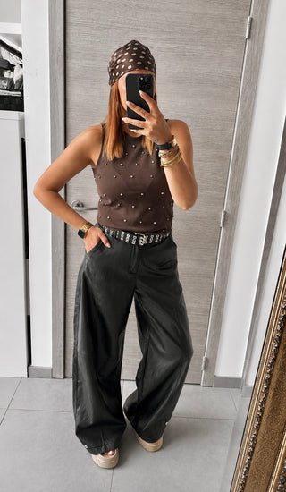 Top à clous marron