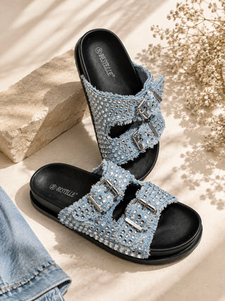 Mules denim et strass