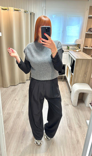 Pantalon de tailleur noir Wide leg