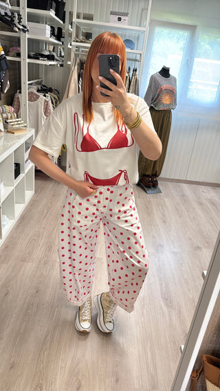Précommande Pantalon barrel à pois rouge
