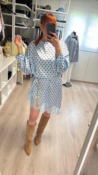 Robe/tunique à pois bleu ciel