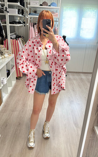 Précommande Chemise oversize rose à pois rouges
