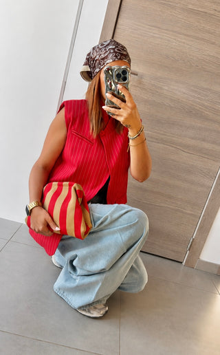 Pochette rayée rouge et camel