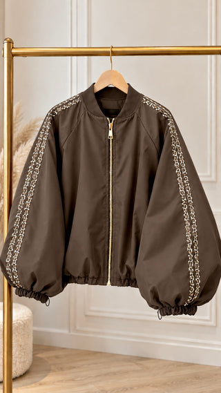 Veste/bomber marron bandes léopard