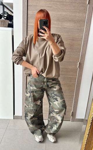 Sweat similicuir taupe