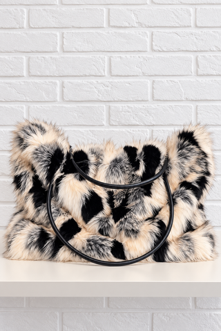 Sac fourrure noir/écru/gris