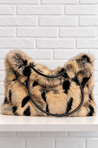 Sac fourrure noir/camel/gris