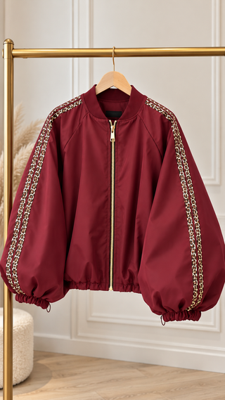 Veste/bomber bordeaux bandes léopard