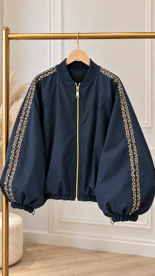 Veste/bomber bleu marine bandes léopard